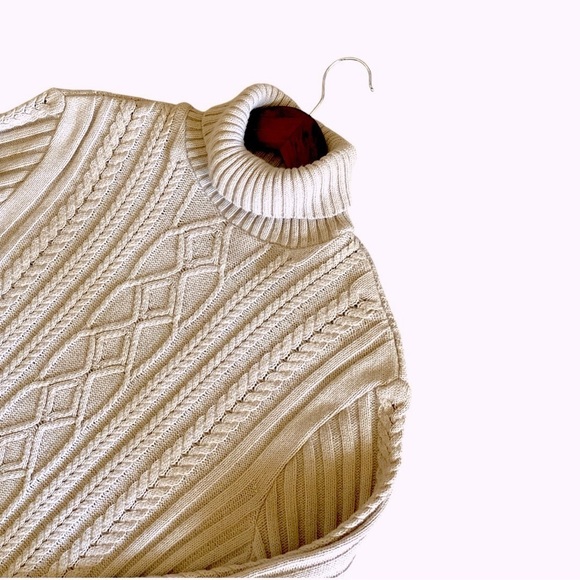 ASOS Cable Knit Turtleneck Cardigan Medium Tan Chunky Minimalist Cottage… - Picture 5 of 12